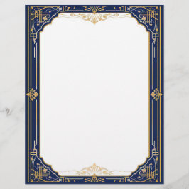 Membrete Oro azul y decoración Art Deco Blanco