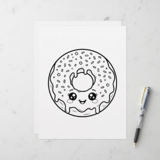 Membrete Página para colorear de donut Kawaii lindo con spr