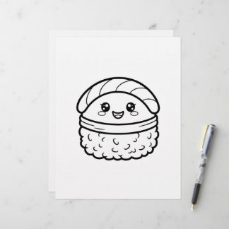 Membrete Página para colorear sushi nigiri japonés kawaii