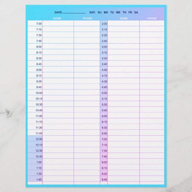 Membrete Páginas del libro de citas de 1 día del salón de p (Anverso)