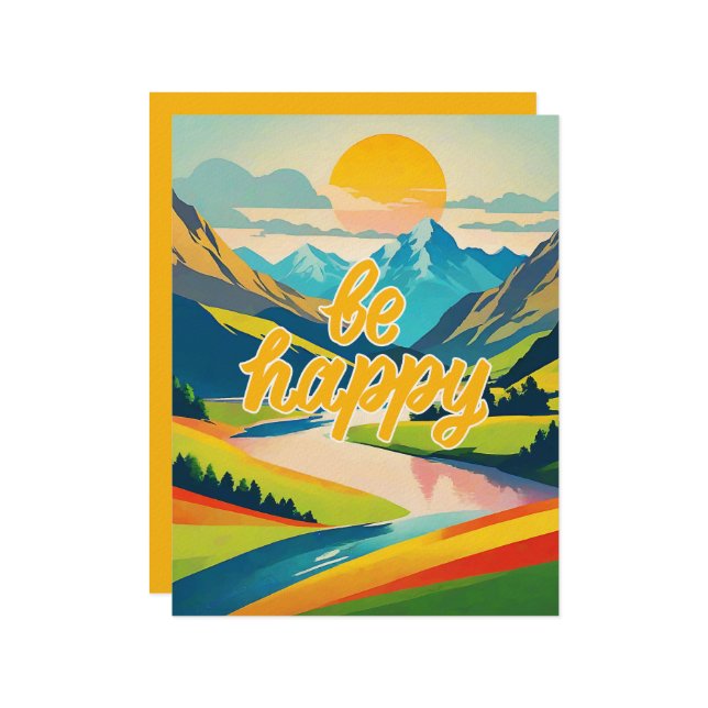 Membrete Paisaje de montaña retro "Be Happy" (Anverso/Reverso In Situ)