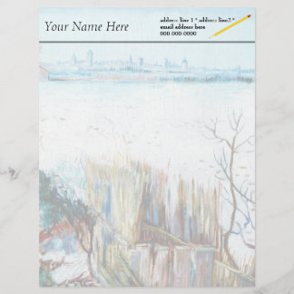 Membrete Paisaje nevado con arles en el fondo