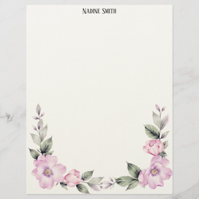 Membrete Pale Pink Floral Bottom Border Stationery Paper (Anverso)
