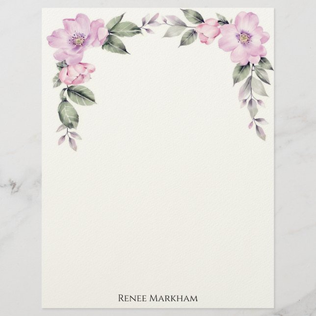 Membrete Pale Pink Floral Top Border Stationery Paper (Anverso)