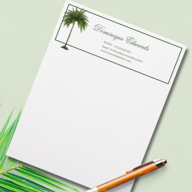 Membrete Palm Tree Tropical Green Stylish Profesional (Subido por el creador)