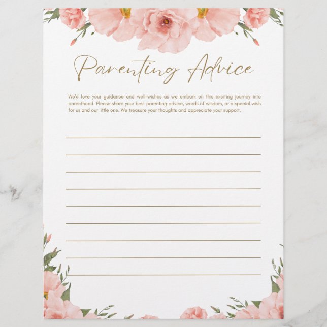 Membrete Paquete Baby Shower - Consejos para padres (Anverso)