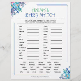 Membrete Partida de bebés para animales [tema Floral azul]