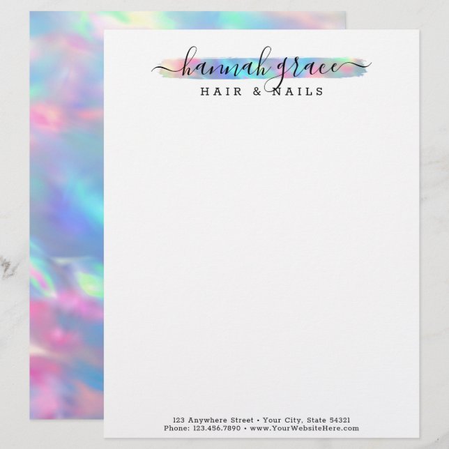 Membrete Pastel Arcoíris Pintura Fluir Elegante Logotipo Pe (Anverso / Reverso)