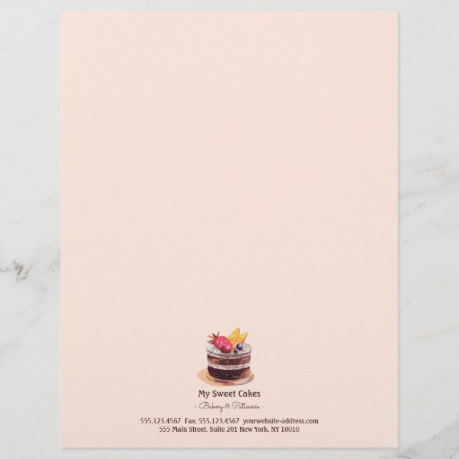 Membrete Pastel de pastelería de acuarela moderna postre de (Anverso)