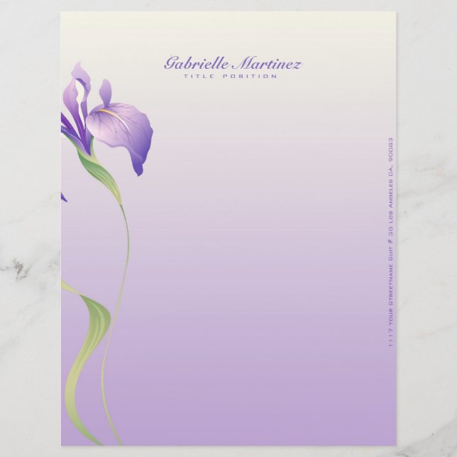 Membrete Pastel Lavender Flor Púrpura Spa Natural (Anverso)