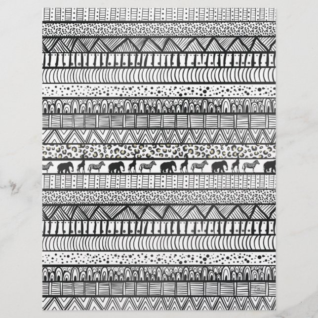 Membrete Patrón africano tribal blanco negro (Anverso)