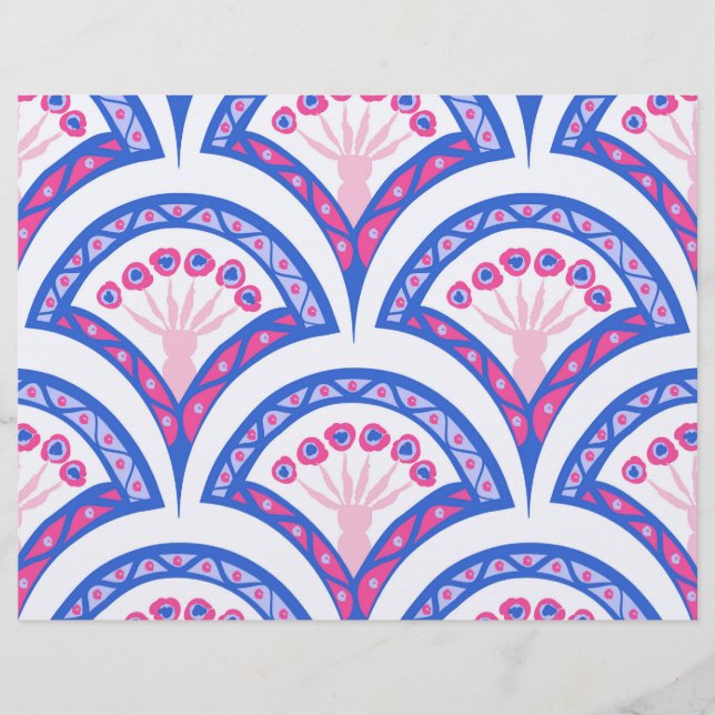 Membrete patrón de damasco floral azul (Anverso)