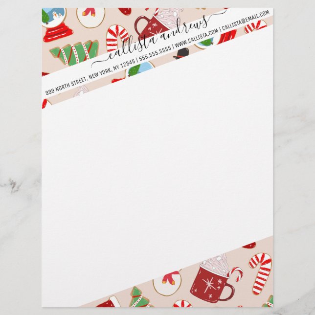 Membrete Patrón de Ilustracion de cookie de Navidades rojos (Anverso)