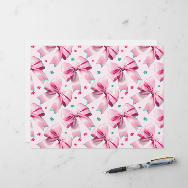 Membrete Patrón de lazo coqueta rosa (Anverso/Reverso In Situ)