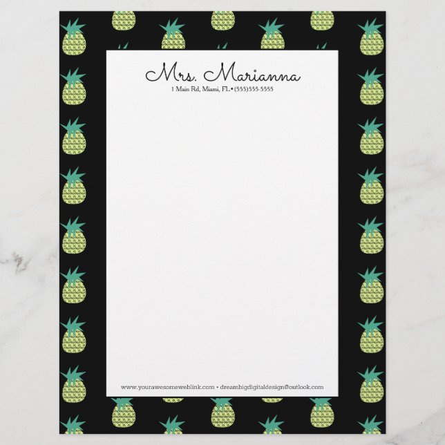 Membrete Patrón de verano de Neon Pineapple geométrico (Anverso)