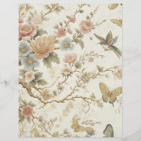 Patrón floral chino vintage con colibrí
