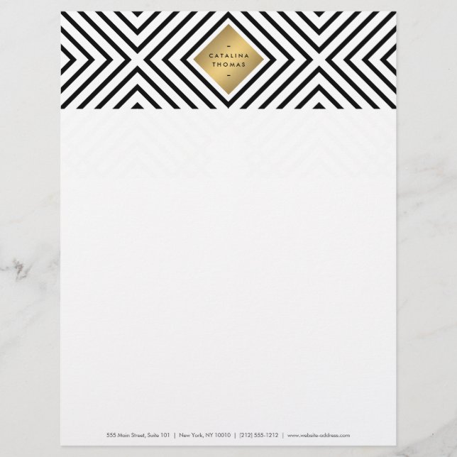 Membrete Patrón negrita negrita negro y blanco geométrico (Anverso)