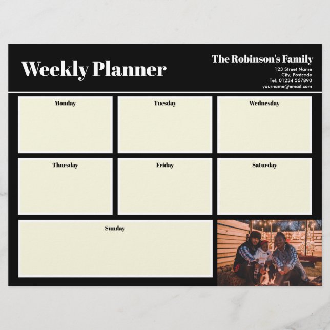 Membrete Personaliza tu foto semanal planner Plain Black (Anverso)