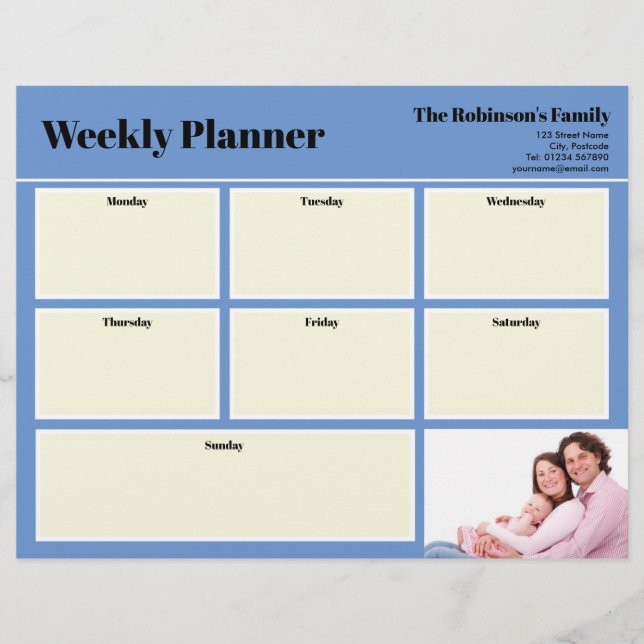 Membrete Personaliza tu foto semanal planner Plain Blue (Anverso)
