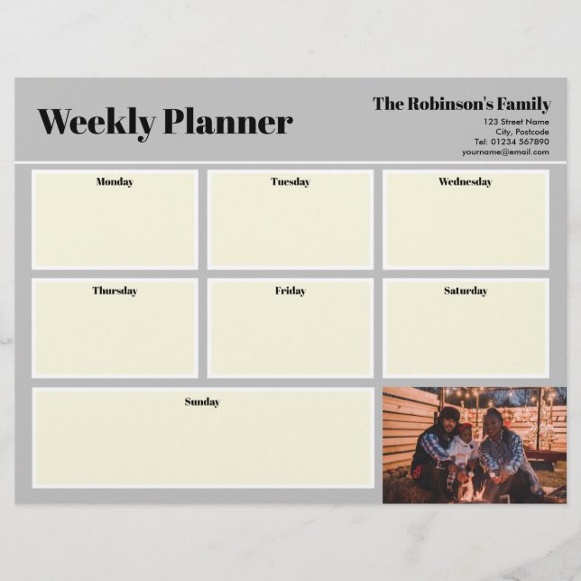 Membrete Personaliza tu foto semanal planner Plain Gray (Anverso)