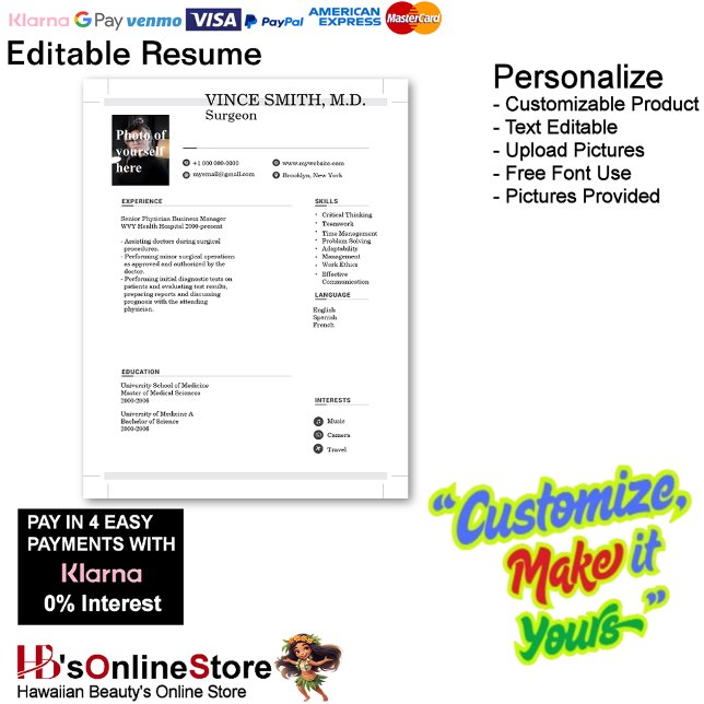 Membrete Personalizable Reanudar plantilla con foto 9 (Customizable Resume Template with Photo Letterhead 9.
)