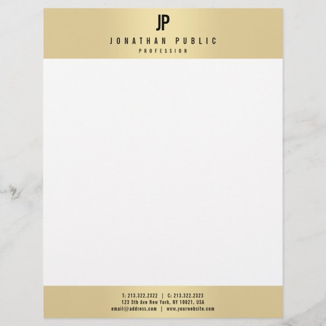 Membrete Personalizado Faux Gold Elegant Monograma Glamour  (Anverso)