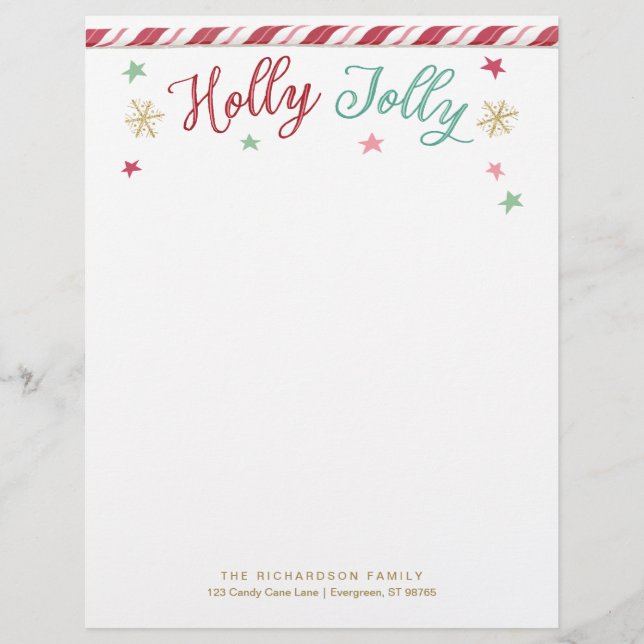 Membrete Personalizado Holly Jolly Navidades Letterhead (Anverso)
