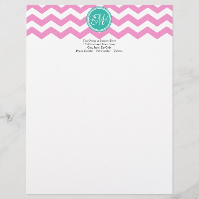 Membrete Personalizado Monogramado Rosa y Verde azulado Che (Anverso)