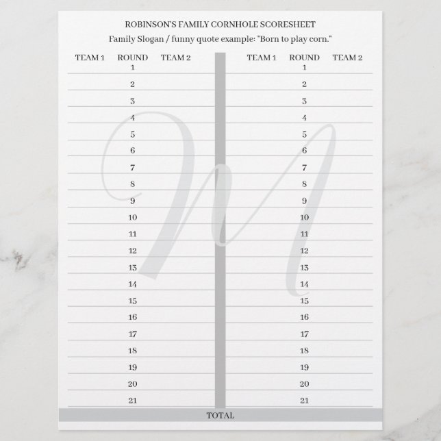 Membrete Personalized Cornhole Game Score Sheets (Anverso)