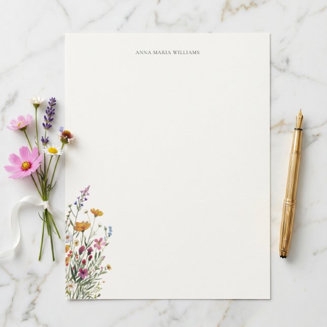 Membrete  Personalized Elegant Chic Floral Letterhead (Letterhead-size standard letter size 8.5 x 11 inches. Choose paper style and add an envelope.)