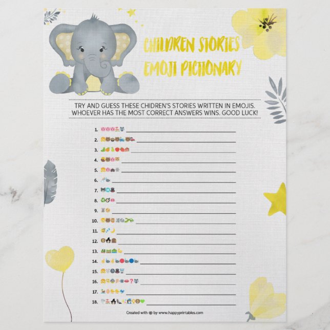 Membrete Piccionario de Emoji de historias infantiles (Anverso)