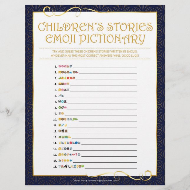 Membrete Piccionario de Emoji de historias infantiles [Gold (Anverso)