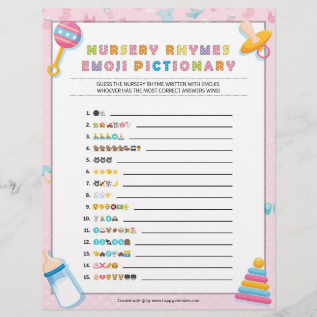 Membrete Piccionario de Emoji de rimas en la guardería [Pin (Anverso)