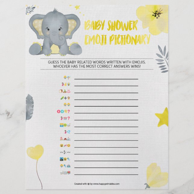 Membrete Piccionario de Emoji del bebé [elefante del bebé [ (Anverso)