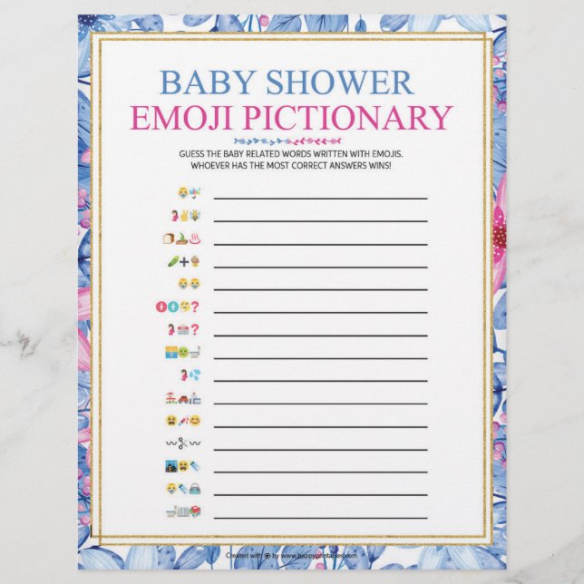 Membrete Piccionario de Emoji para bebés [acuarelas florale (Anverso)