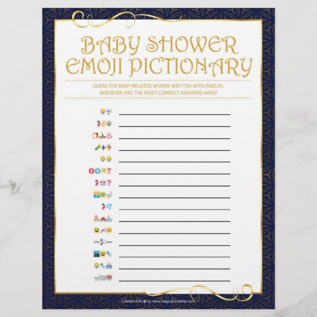 Membrete Piccionario de Emoji para bebés [azul dorado] (Anverso)