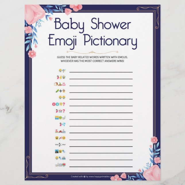 Membrete Piccionario de Emoji para bebés [marco floral] (Anverso)