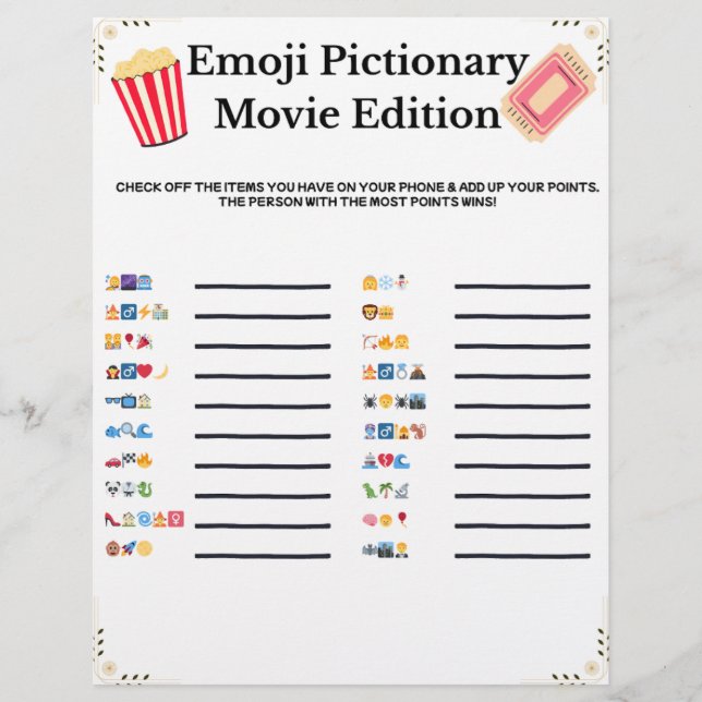 Membrete Pictionary de Emojis – Edición de Películas | Jueg (Anverso)