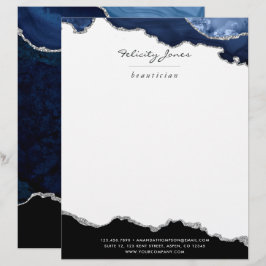 Membrete Piedra preciosa de Ágata Navy y Plata