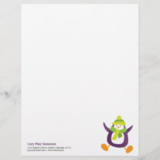 Membrete Pingüino púrpura caprichoso lindo Personalizable