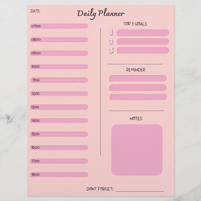 Membrete Pink Daily Planner (Anverso)