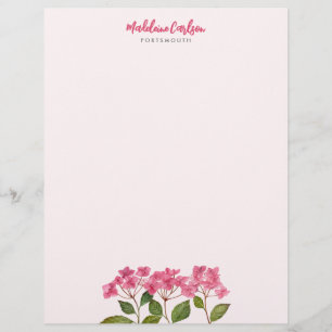 Membrete Pintado Floral de color de agua rosa Hydrangea Lac