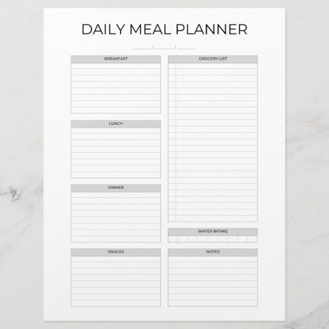 Membrete Planificador de Comidas Diarias | Simple Minimalis (Anverso)