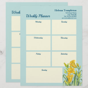 Membrete Planner semanal acuarela Yellow Day Lilies Design