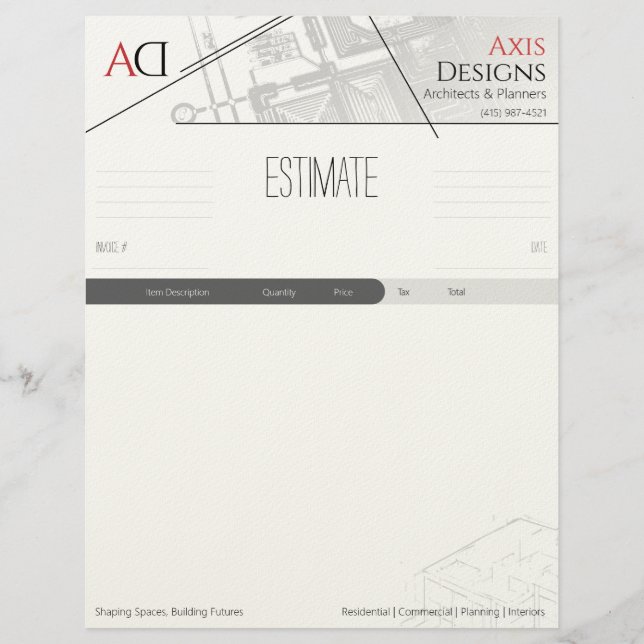 Membrete Plantilla de estimación de arquitecto con diseño d (Anverso)