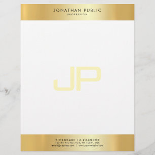 Membrete Plantilla de monograma elegante de oro blanco glam