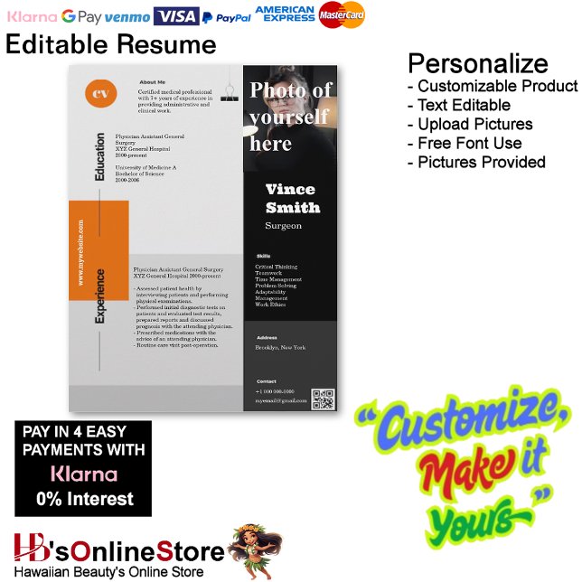 Membrete Plantilla de reanudación de personalizable con fot (Customizable Resume Template with Photo Letterhead 16.)