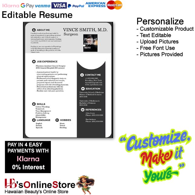 Membrete Plantilla de reanudación de personalizable con fot (Customizable Resume Template with Photo Letterhead 12.
)