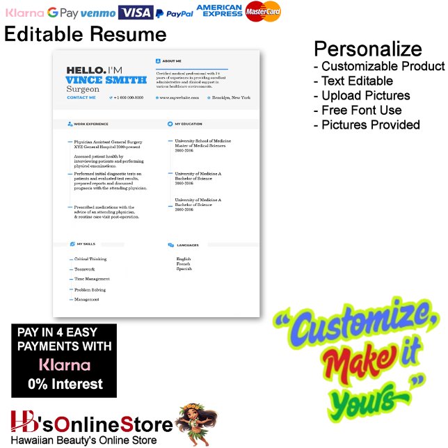 Membrete Plantilla de reanudación de personalizable con fot (Customizable Resume Template with Photo 13 Letterhead.)