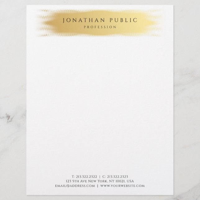 Membrete Plantilla elegante moderna blanca del oro (Anverso)